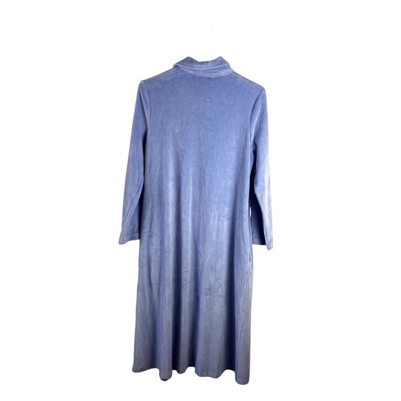Appleseeds Blue Velour Overcoat House Coat Robe Sz Petite Med Full Zip - Picture 6 of 8
